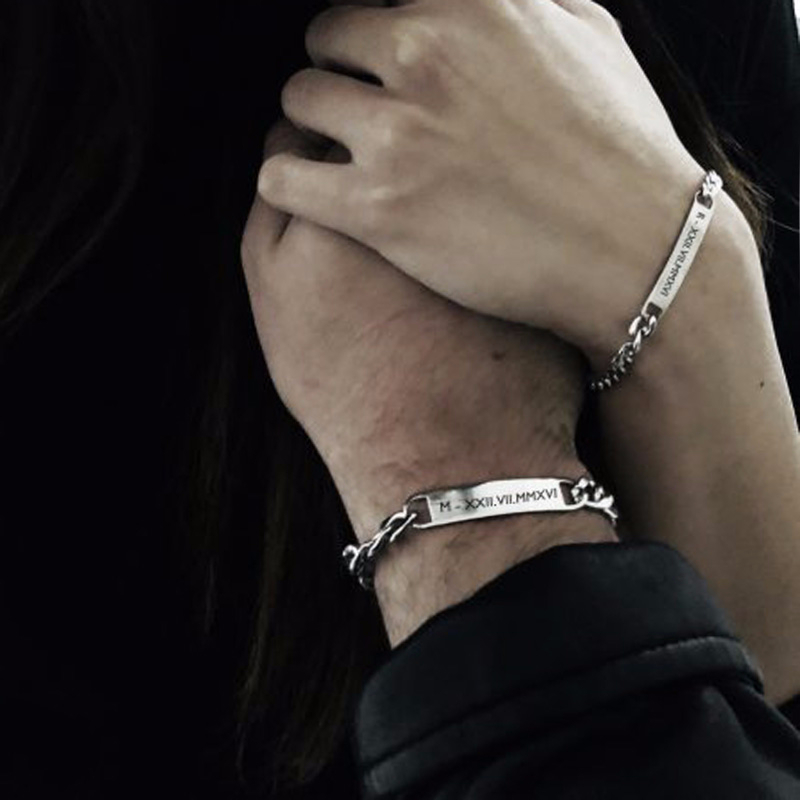 Men Accessories Name - Plate Id Tag Bar Bracelet Cuban