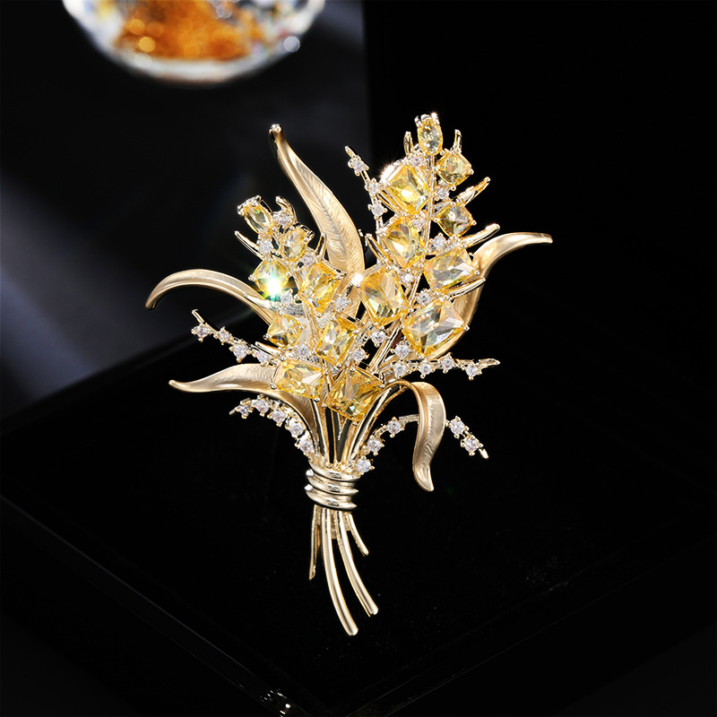 Fashion Zircon Wheat Ear Brooc - Men Accessories Bouquet ulasan dan harga